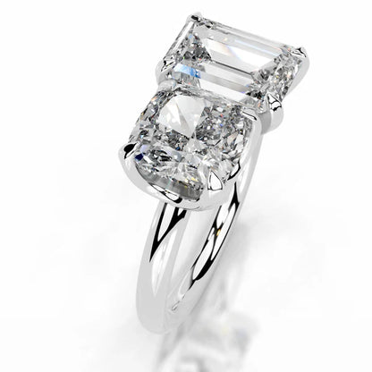 Emerald and Cushion Cut Moissanite Silver Two Stone ring Engagement Ring