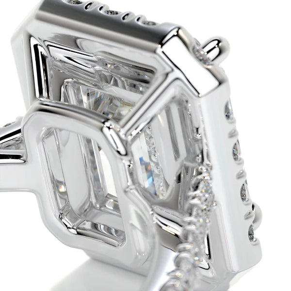 Emerald Cut Moissanite Halo Silver Set Silver Ring