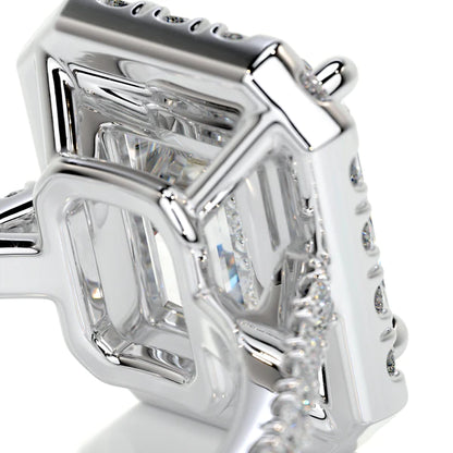 Emerald Cut Moissanite Halo Silver Set Silver Ring