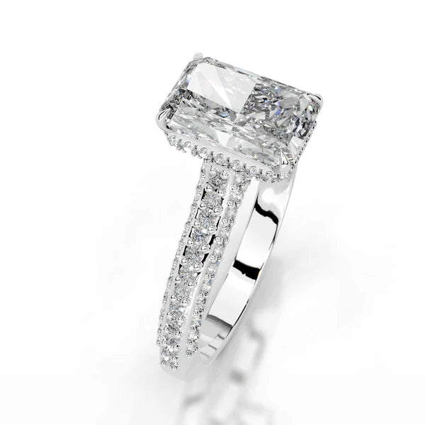 Radiant Cut Moissanite Micro pave set Silver Engagement Ring