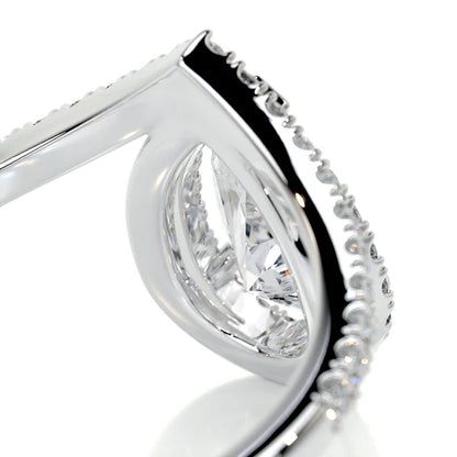 Pear Cut Moissanite Silver Curved Shank an Halo Setting Ring
