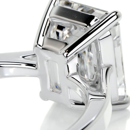 Emerald Cut Moissanite Solitaire Four Prong Set Silver Ring