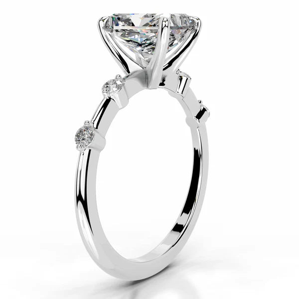 Radiant Cut Moissanite Bubble Prong Setting Silver Set Engagement Ring
