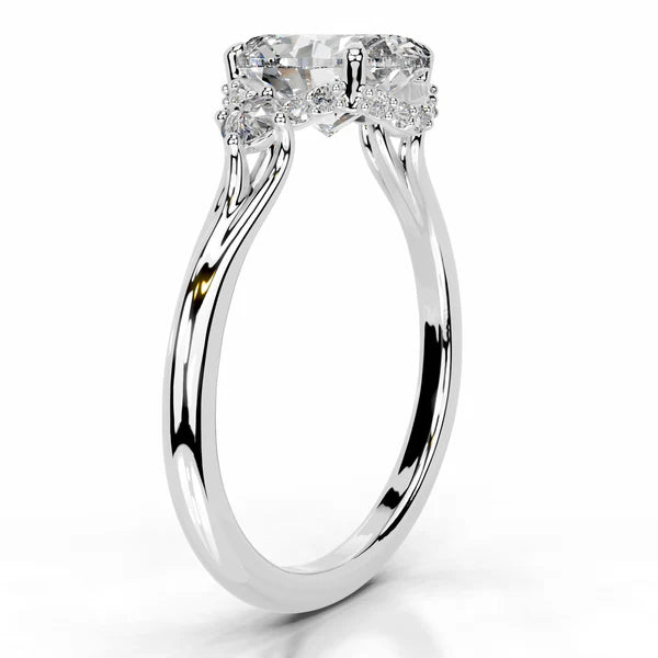 Oval Cut Moissanite Silver Three stone Engagement Ring