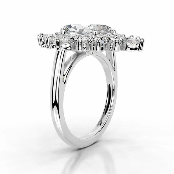 Marquise Cut Moissanite Halo Ring with illusion Silver Engagement Ring