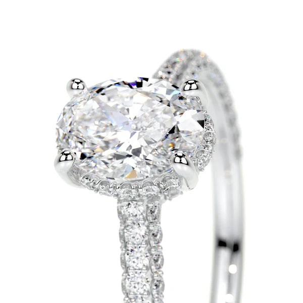 Oval Cut Moissanite Pave Set Silver Engagement Ring