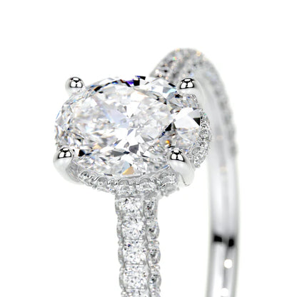 Oval Cut Moissanite Pave Set Silver Engagement Ring