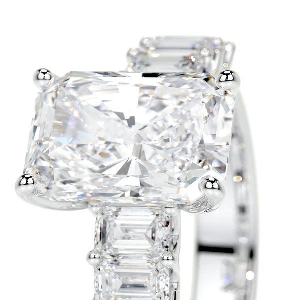 Radiant Cut Moissanite Accented Shank Silver Engagement Ring
