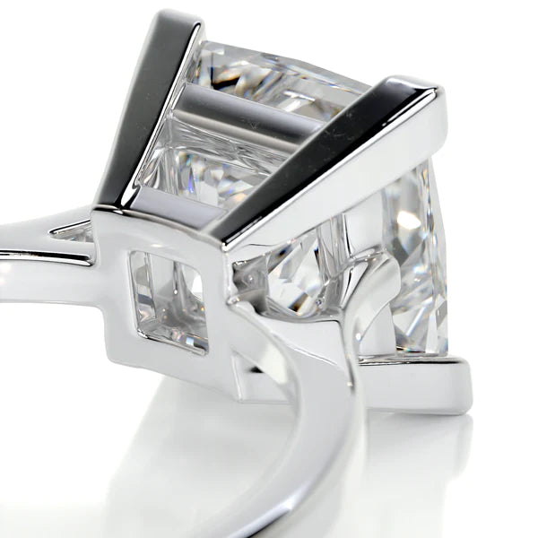 Princess Cut Moissanite Four Prong Set Silver Solitaire Engagement Ring