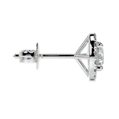 Round Cut Moissanite Silver Halo Earring