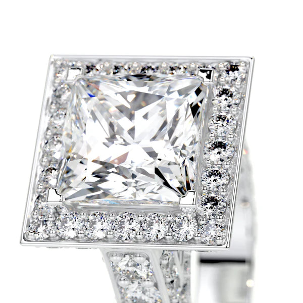 Princess Cut Moissanite Micro Pave Cathedral Setting Silver Engagement Ring