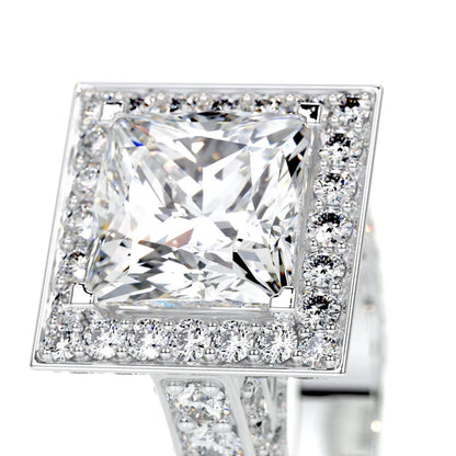 Princess Cut Moissanite Micro Pave Cathedral Setting Silver Engagement Ring