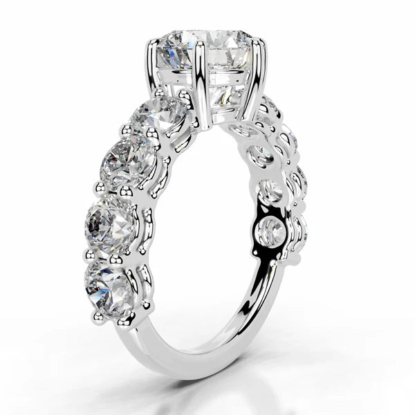 Round Cut Moissanite Silver Pave Set Engagement Ring
