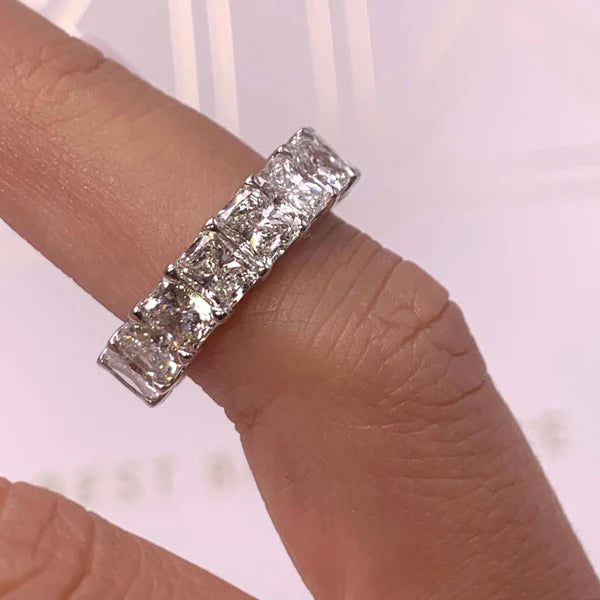 4.8 CTW Radiant Cut Moissanite Silver Half Eternity Set Wedding Band