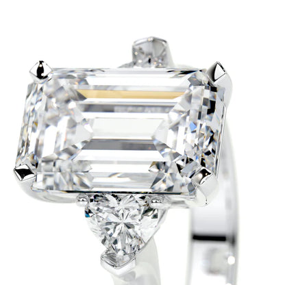 Emerald Cut Moissanite Diamond Three Stone Set Silver Engagement Ring