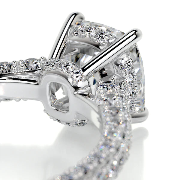 Round Cut Moissanite Silver Pave Set Engagement Ring