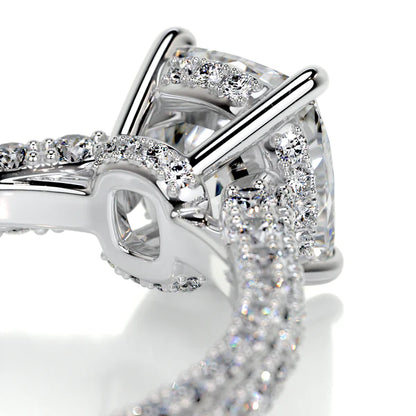 Round Cut Moissanite Silver Pave Set Engagement Ring