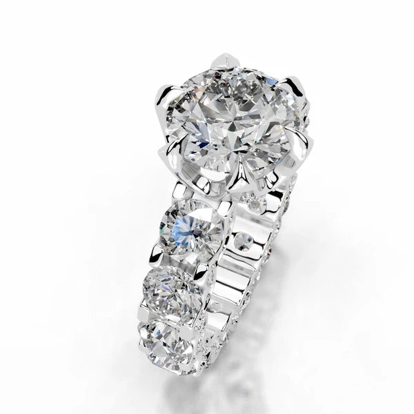 Round Cut Moissanite Accented Shank Silver Engagement Ring