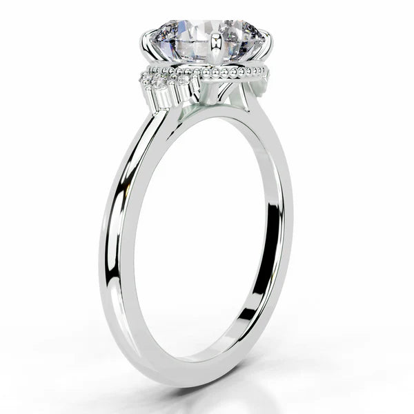 Round Cut Moissanite Silver Engagement Ring