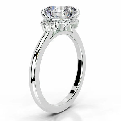 Round Cut Moissanite Silver Engagement Ring