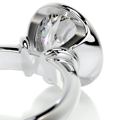 Round Cut Moissanite Bezel Set Silver Solitaire Engagement Ring