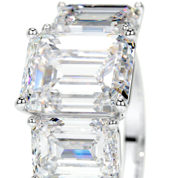Emerald Cut Moissanite Three Stone Ring  Silver Engagement Ring