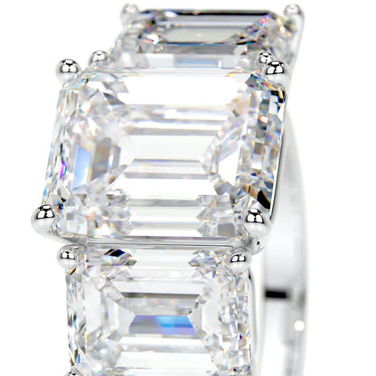 Emerald Cut Moissanite Three Stone Ring  Silver Engagement Ring