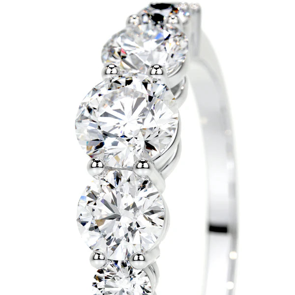 Round Cut Moissanite Silver Seven Stone Ring Engagement Ring