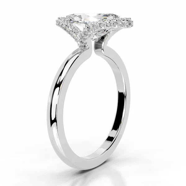 Marquise Cut Moissanite Silver Halo Set Engagement Ring