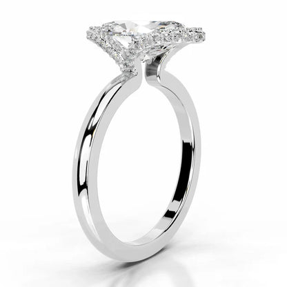 Marquise Cut Moissanite Silver Halo Set Engagement Ring