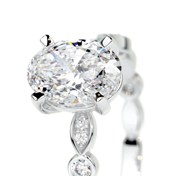 Oval Cut Moissanite Mil Gain Shank Silver Engagement Ring