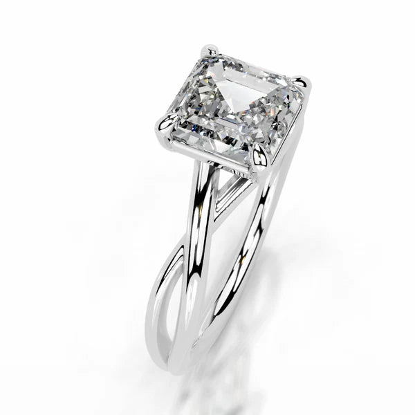 Asscher Cut Moissanite Silver Crossover Shank Engagement Ring