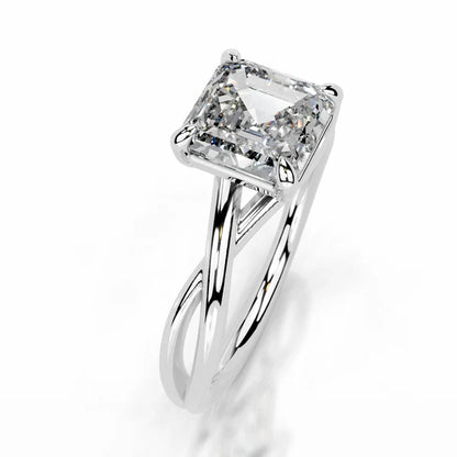 Asscher Cut Moissanite Silver Crossover Shank Engagement Ring