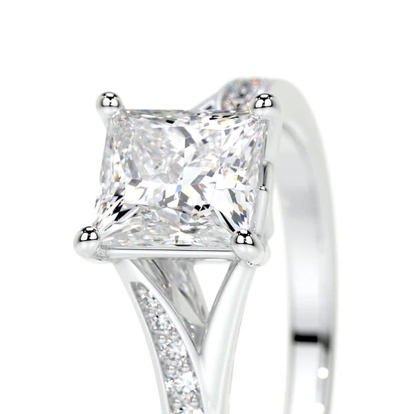 Princess Cut Moissanite Silver Pave Shank Silver Ring