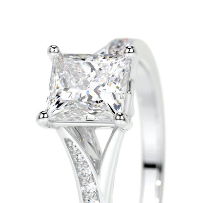 Princess Cut Moissanite Silver Pave Shank Silver Ring