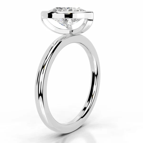 Heart Cut Moissanite Silver Bezel Set Engagement Ring