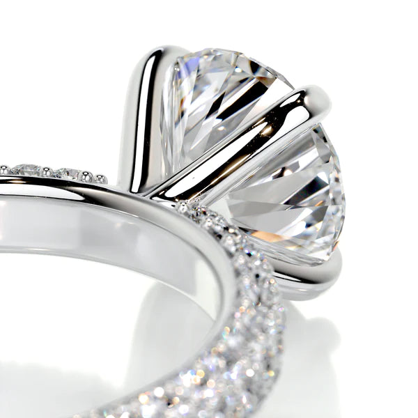 Round Cut Moissanite Silver Pave Set Engagement Ring