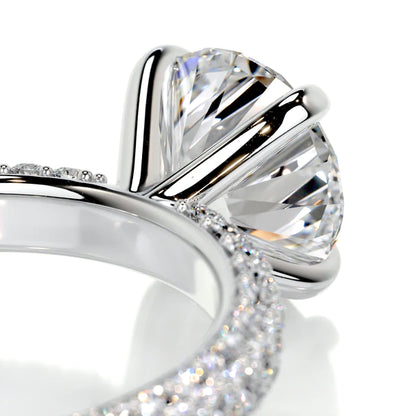 Round Cut Moissanite Silver Pave Set Engagement Ring