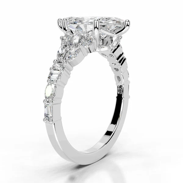 Marquise Cut Moissanite Silver Cluster Setting Engagement Ring