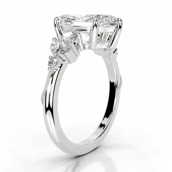 Marquise Cut Moissanite Cluster Setting Set Silver Engagement Ring