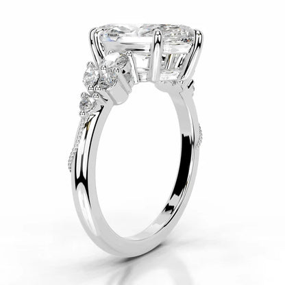 Marquise Cut Moissanite Cluster Setting Set Silver Engagement Ring