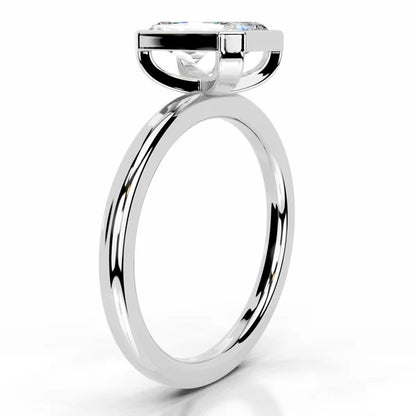 Radiant Cut Moissanite Silver Bezel Set Engagement Ring