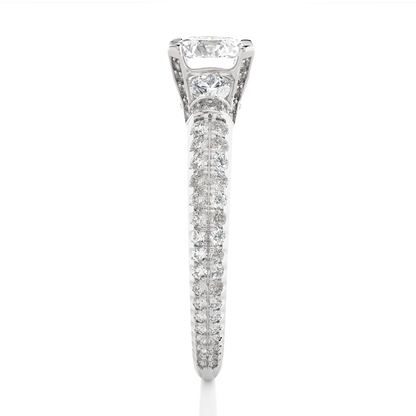 1.31 Ct Round Cut Lab Grown Diamond Three Stone Engagement Ring With Double Pave Shank