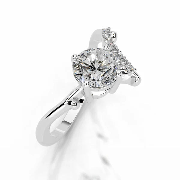 Round Cut Moissanite Silver Curved Wedding Band