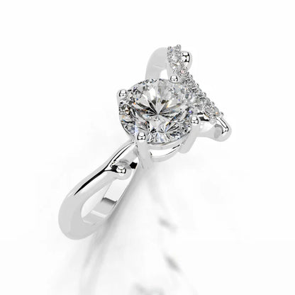 Round Cut Moissanite Silver Curved Wedding Band