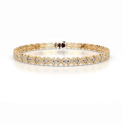 Round Cut Moissanite Clover Shape Silver Tennis Bracelet