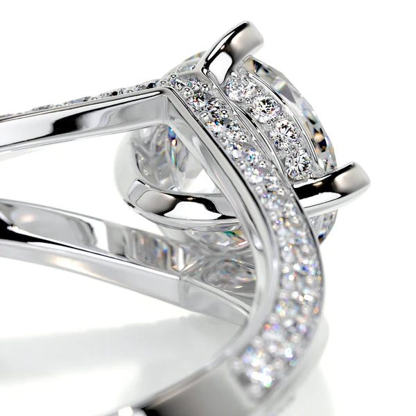 Round Cut Moissanite Silver Split Shank Engagement Ring