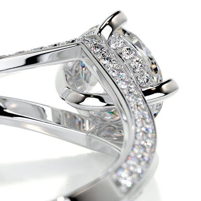 Round Cut Moissanite Silver Split Shank Engagement Ring