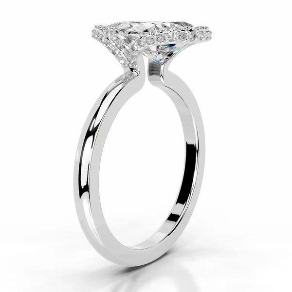 Pear Cut Moissanite Halo Silver Engagement Ring