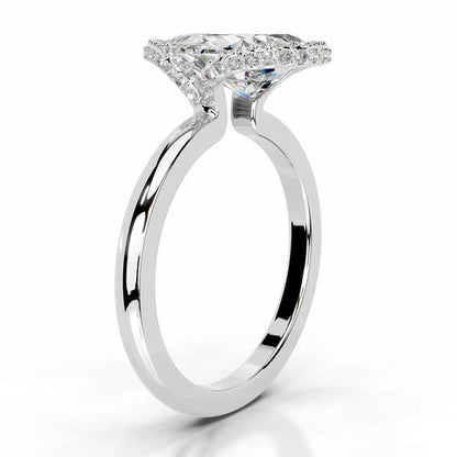 Pear Cut Moissanite Halo Silver Engagement Ring